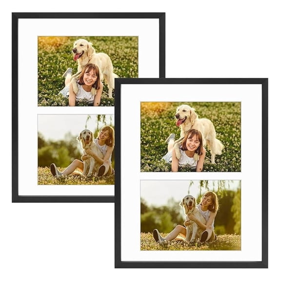 , 4x6 Aluminum Collage Frame, Displays 6x4 Pictures With 2 Openings Mat or One 8x10 Photo, Real Glass, Portrait/Landscape Wall/ Display, Black, 2 Pack