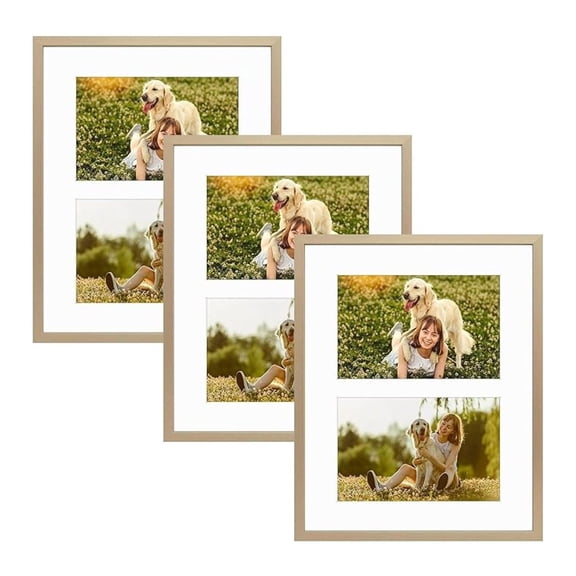, 4x6 Aluminum Collage Frame, Displays 6x4 Pictures With 2 Openings Mat or One 8x10 Photo, Real Glass, Portrait/Landscape Wall/ Display, , 3 Pack