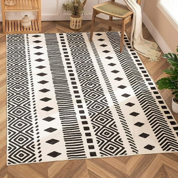 4x6 Area Rug, Anti-Slip Backing Washable Rugs, Ultra-Thin Stain Resistant Boho Motif Area Rugs for Living Room, Foldable Super Soft Home Decor Rug