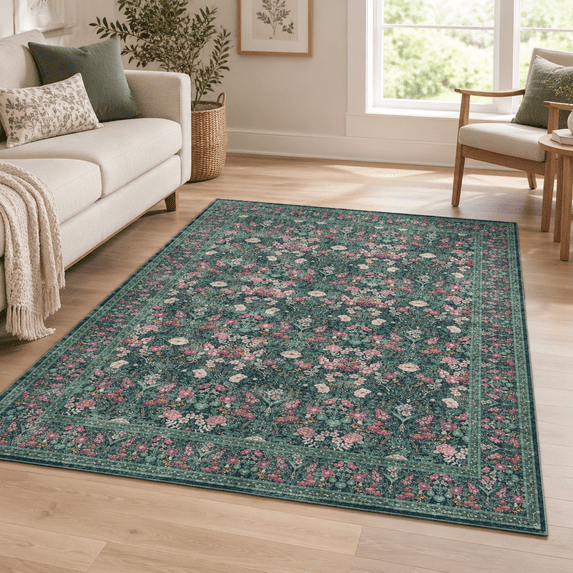 4x6 Area Rug Flwashable For Bedroom Green/pink - Walmart.com