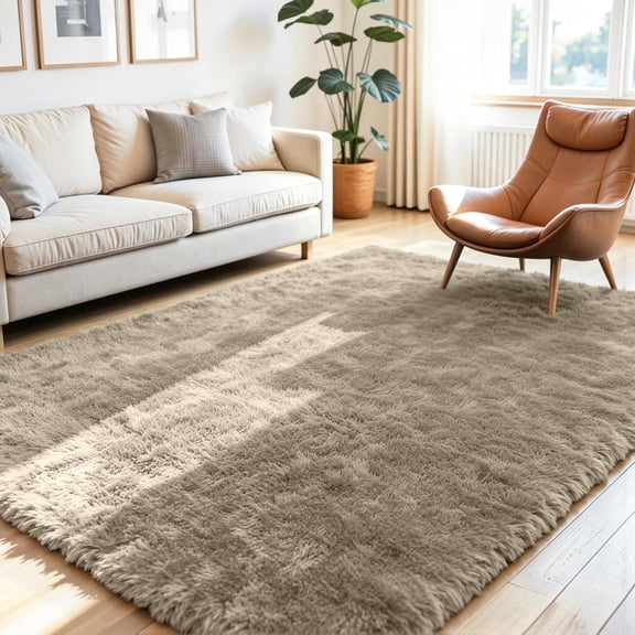 4x6 Area Rug for Living Room, Ultra Soft Fluffy Grey Camel Rugs for Bedroom, Non Slip Large Shag Carpet, Fuzzy Plush Nursery Rug, Thick Washable Indoor Floor Carpets for Kids Office Dorm Home Decor