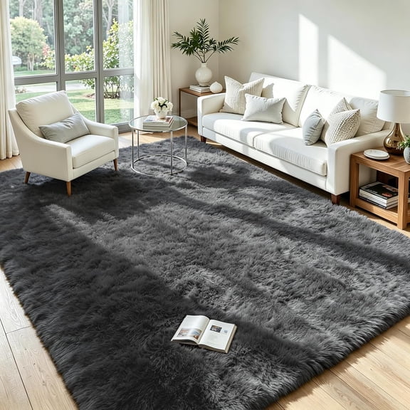 4x6 Area Rug for Living Room, Ultra Soft Fluffy Grey Rugs for Bedroom, Non Slip Large Shag Carpet, Fuzzy Plush Nursery Rug, Thick Washable Indoor Floor Carpets for Kids Office Dorm Home Decor