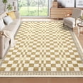 thumbnail image 1 of 4x6 Area Rug for Entryway, Non-Slip, Low Pile, Machine Washable, Modern Abstract Checkered, High Traffic, Baby Room, Kitchen, Yellow., 1 of 9