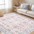thumbnail image 1 of 4x6 Area Rug for Living Room, Washable Vintage Printed Soft Rugs, Non Slip Low Pile Carpet for Entryway, Kitchen, Bedroom, Pink, 1 of 9
