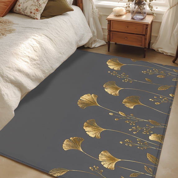 Abstract Rug Minimalistic 4x6 Area Rugs, Abstract Gold Florals Non-Skid Rubber Backing Large ...