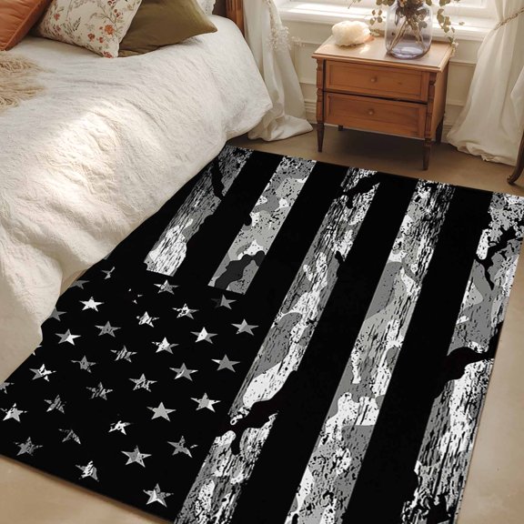 4x6 Area Rugs, American Rustic Flag, Non-Skid Rubber Backing Large Rectangle Rugs - Living Room Bedroom Home Office, Independence Day USA Star Stripes Flag Indoor Floor Mat Carpets Washable Rug