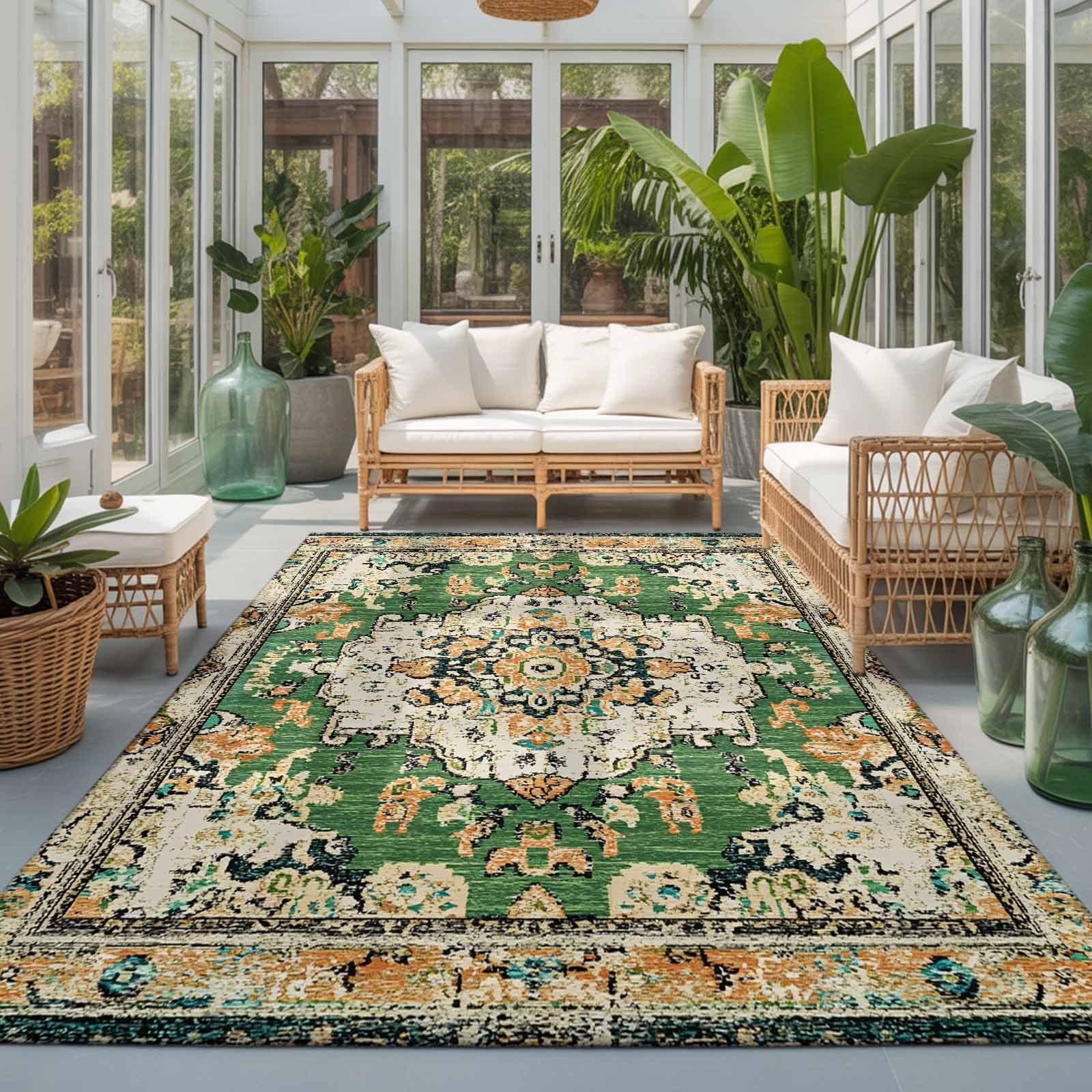 4x6 Area Rugs for Bedroom, Green Boho Non-Slip Area Rugs for Living ...