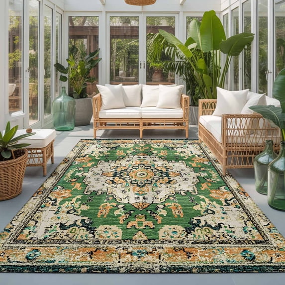 4x6 Area Rugs for Bedroom, Green Boho Non-Slip Area Rugs for Living ...