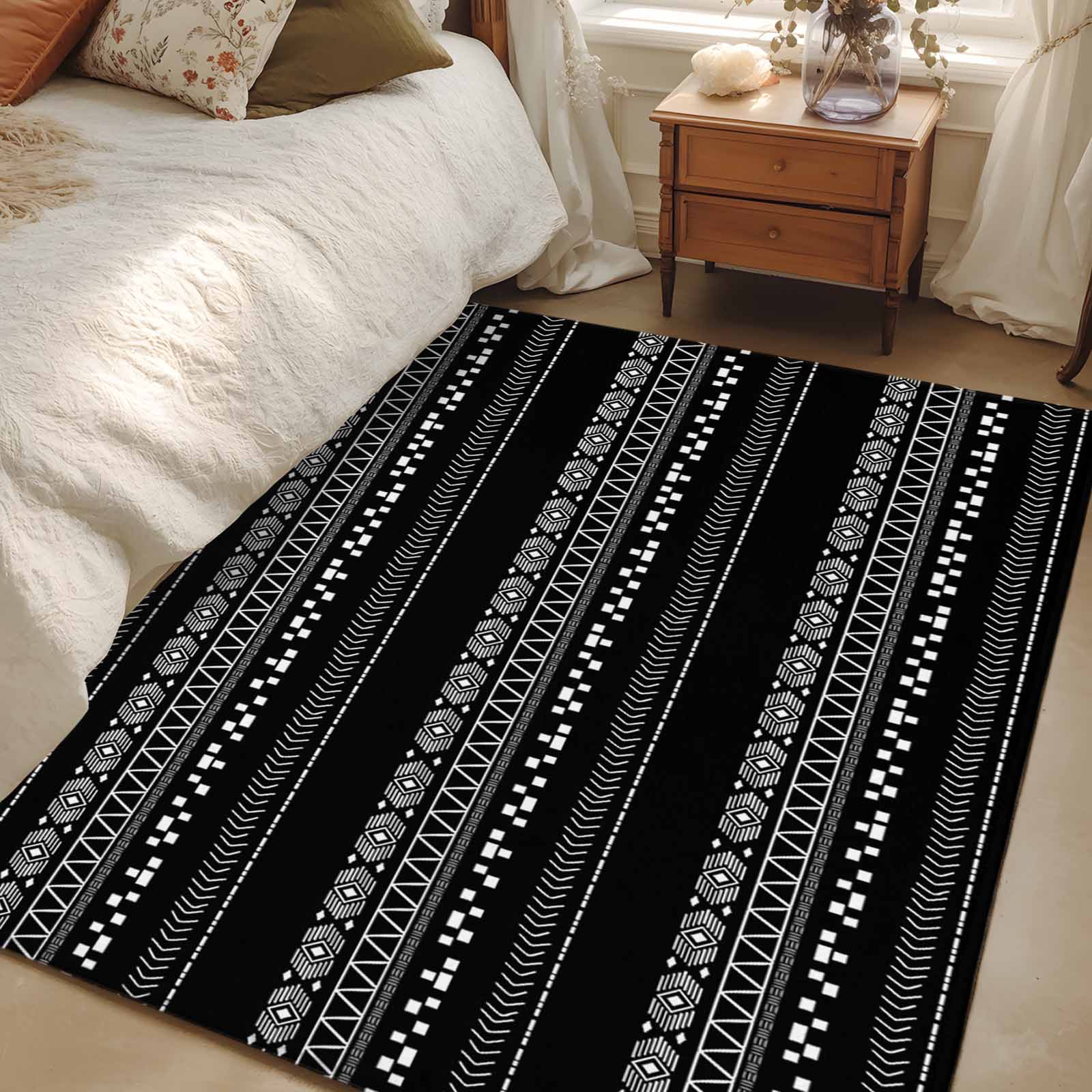 Aethics Rugs 4x6 Area Rugs, Black and White Geometric Non-Skid Rubber Backing Large ...