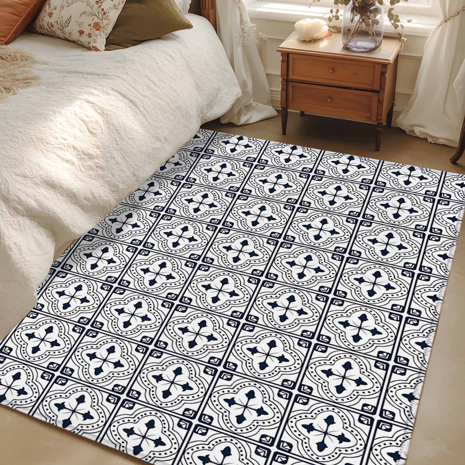 Aethics Rugs 4x6 Area Rugs, Black White Geometric Non-Skid Rubber Backing Large ...