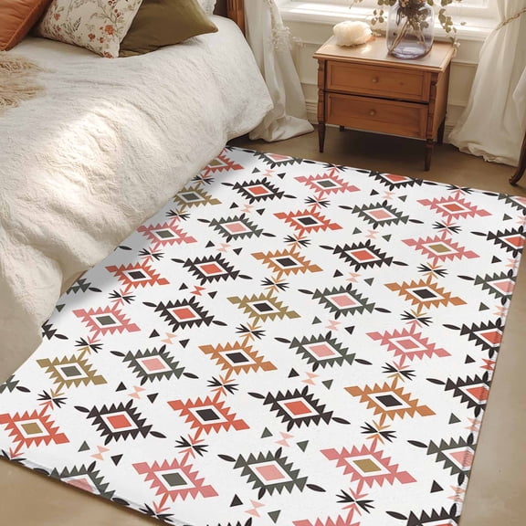4x6 Area Rugs, Boho Colorful Geometric Non-Skid Rubber Backing Large Rectangle Rugs - Living Room Bedroom Home Office, Modern Abstract Ethnic Rhombus Indoor Floor Mat Carpets Washable Rug