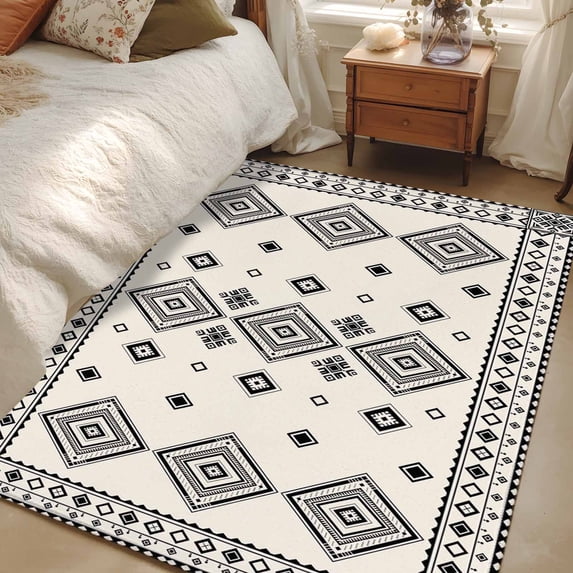 4x6 Rectangular Rug 4x6 Area Rugs, Boho Geometric Non-Skid Rubber Backing Large Rectangle ...