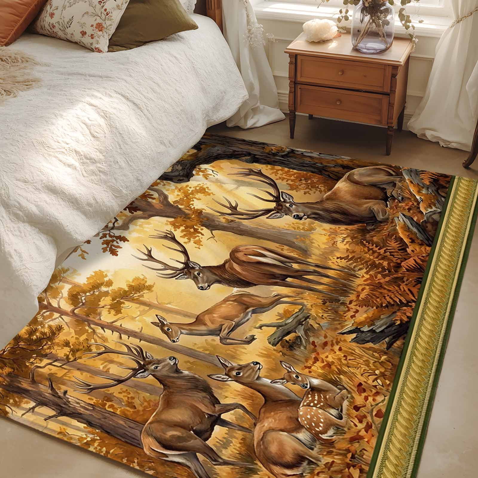 4x6 Area Rugs, Brown Elk Forest Non-Skid Rubber Backing Large Rectangle ...