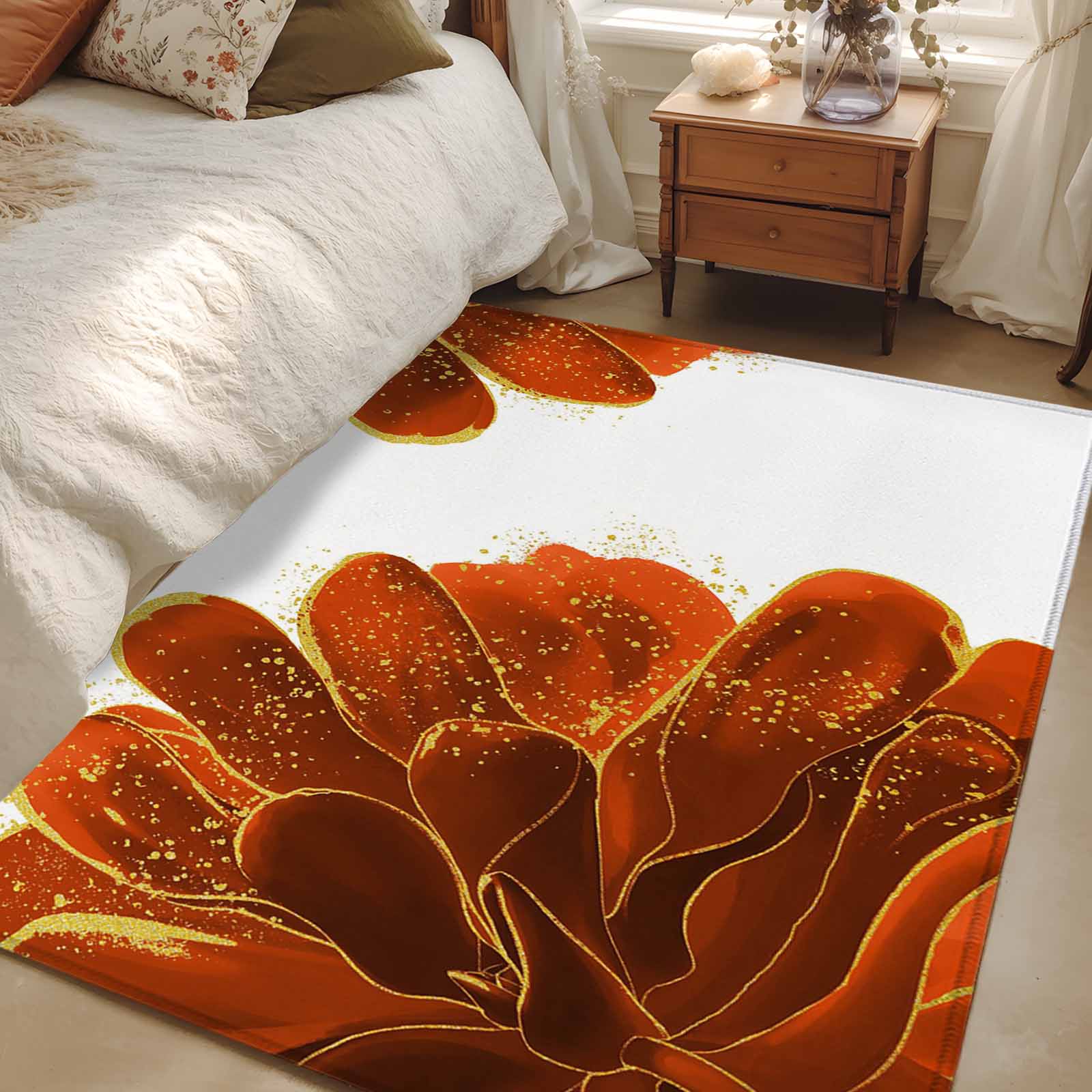 Scorched Rug 4x6 Area Rugs, Burnt Orange Non-Skid Rubber Backing Large Rectangle ...