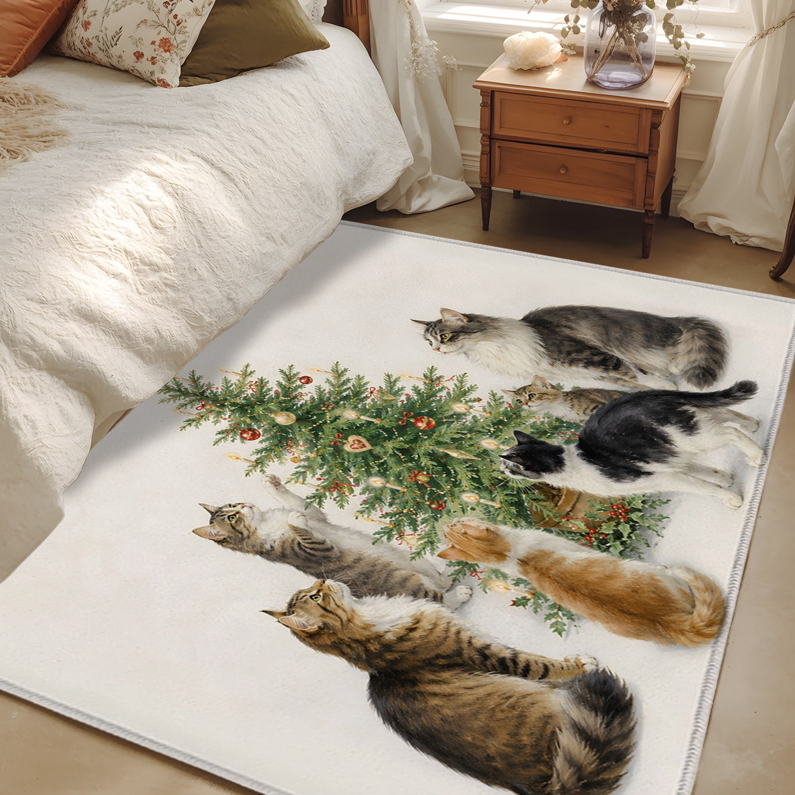 4x6 Area Rugs, Christmas Cats Non-Skid Rubber Backing Large Rectangle ...