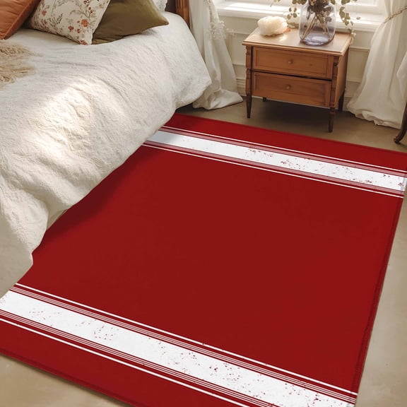 4x6 Area Rugs, Christmas Red Non-Skid Rubber Backing Large Rectangle Rugs - Living Room Bedroom Home Office, Luxurious Xmas Red White Striped Indoor Floor Mat Carpets Washable Rug