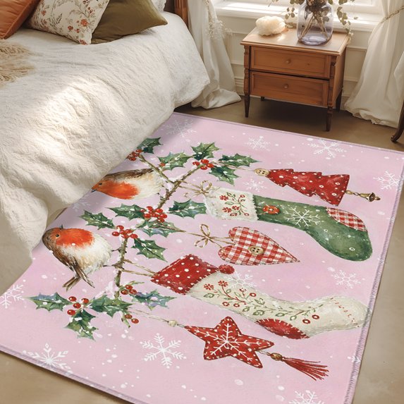 Rectangle Christmas Rug 4x6 Area Rugs, Christmas Stocking Non-Skid Rubber Backing Large ...