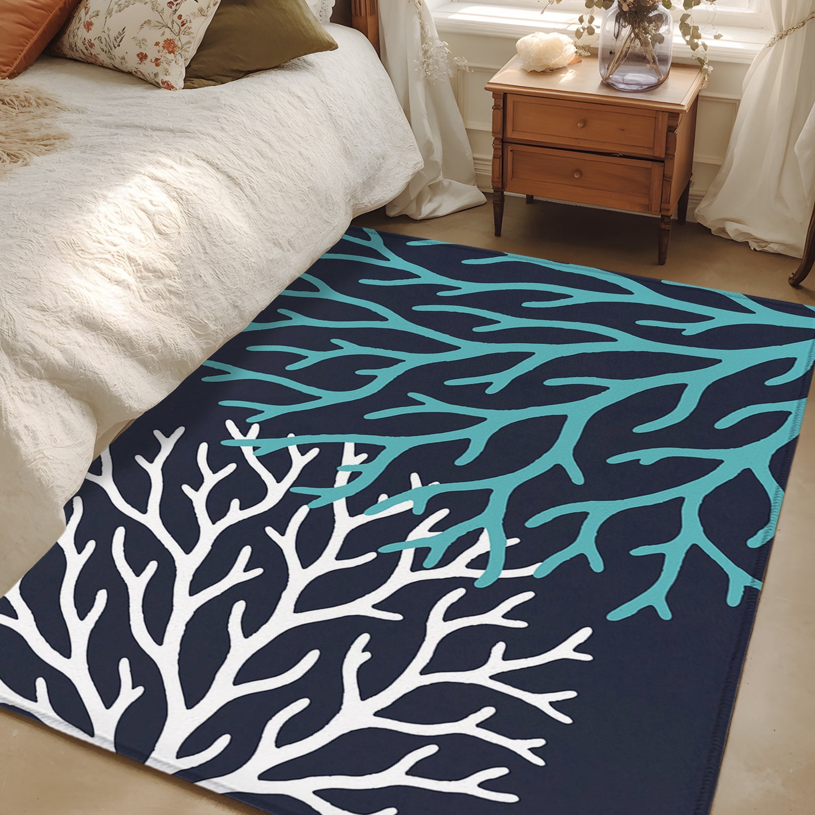 4x6 Rectangular Rug For Bedroom 4x6 Area Rugs, Coastal Corals Non-Skid Rubber Backing Large Rectangle ...
