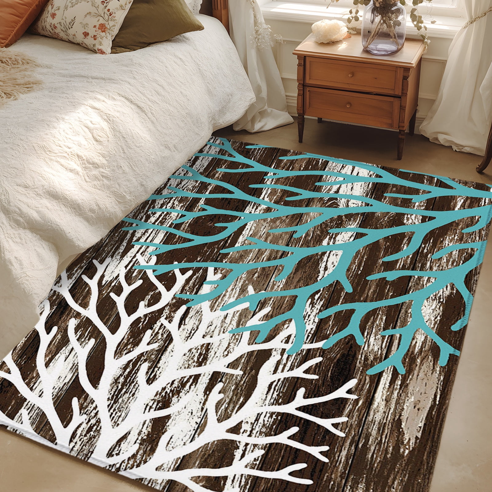 4x6 Rectangular Rug For Bedroom 4x6 Area Rugs, Coastal Corals Non-Skid Rubber Backing Large Rectangle ...