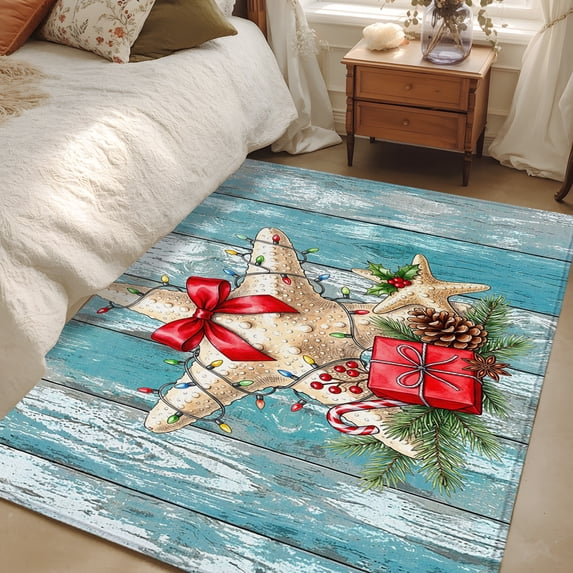 4x6 Rectangular Rug For Bedroom 4x6 Area Rugs, Coastal Starfish Non-Skid Rubber Backing Large Rectangle ...