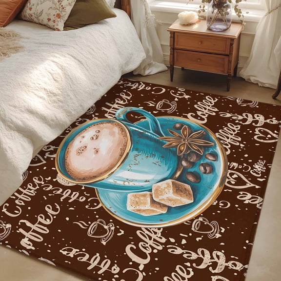 4x6 Area Rugs, Coffee Non-Skid Rubber Backing Large Rectangle Rugs - Living Room Bedroom Home Office, Brown Teal Pastoral Vintage Art Indoor Floor Mat Carpets Washable Rug