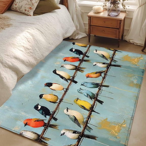 4x6 Area Rugs, Colorful Birds Non-Skid Rubber Backing Large Rectangle Rugs - Living Room Bedroom Home Office, Spring Animal Modernism Painting Art Indoor Floor Mat Carpets Washable Rug