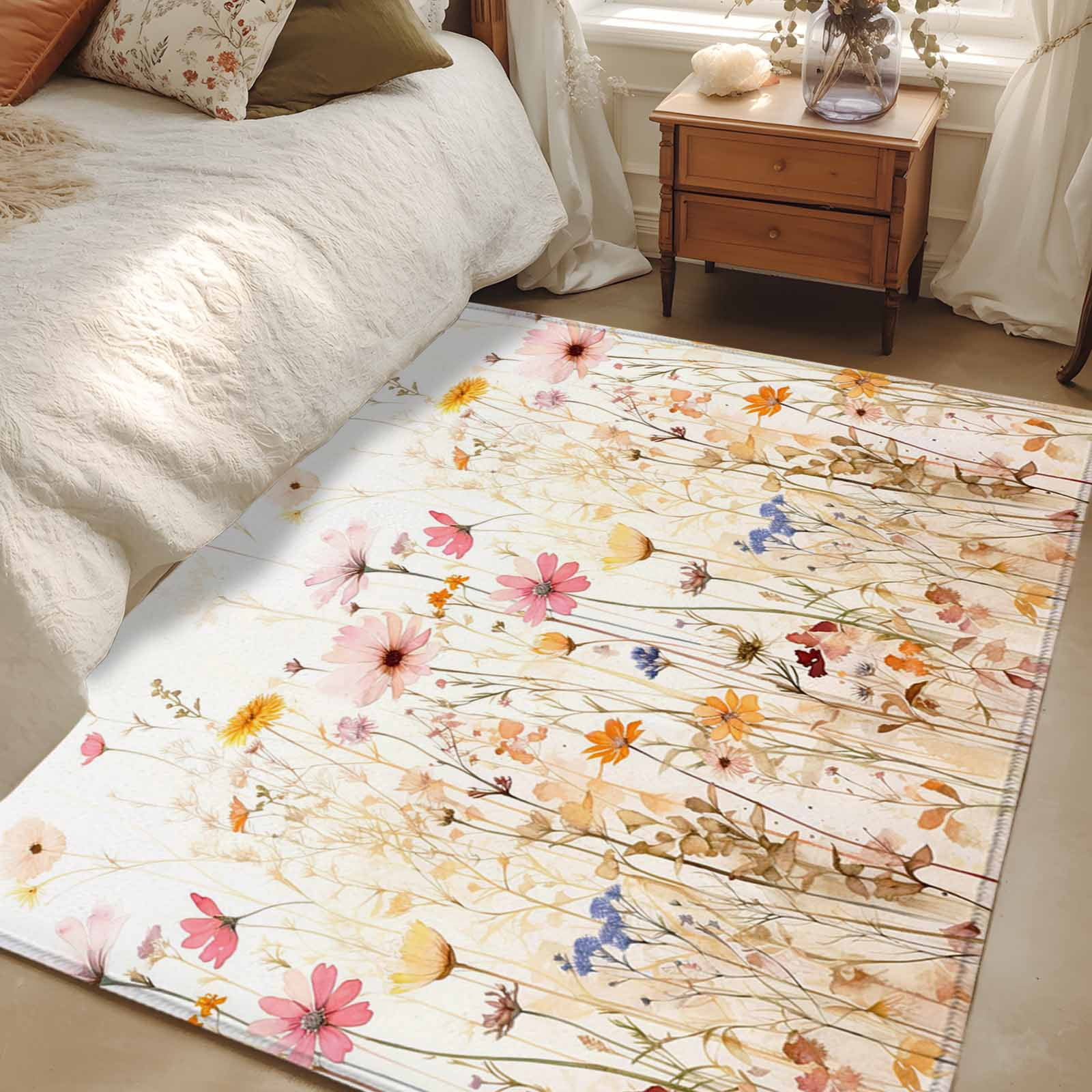 4x6 Area Rugs, Colorful Wildflower Non-Skid Rubber Backing Large ...