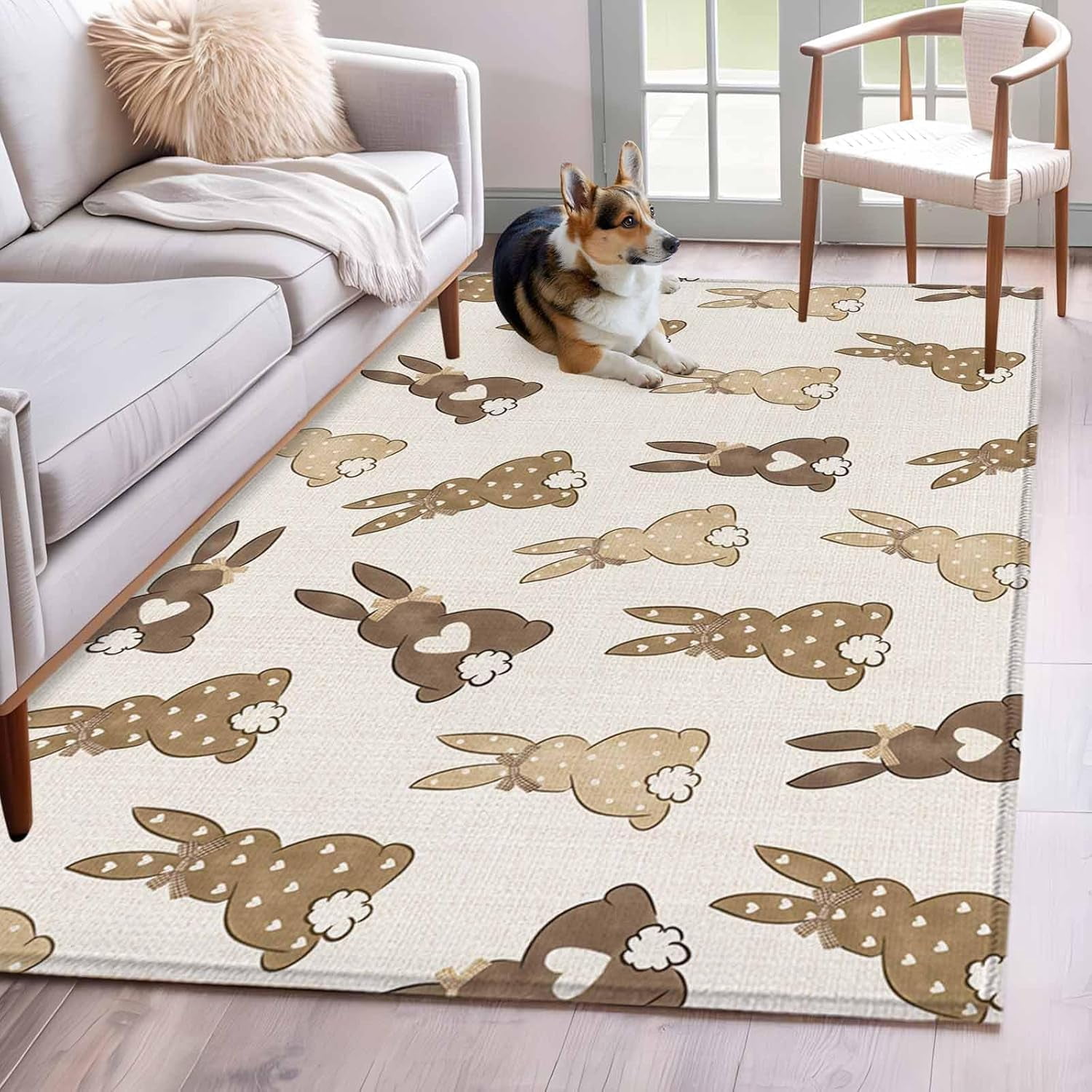 4x6 Area Rugs, Easter Rabbit Non-Skid Rubber Backing Large Rectangle ...