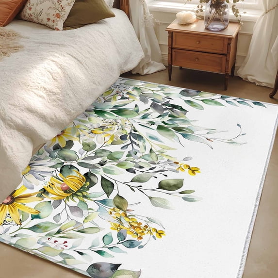 4x6 Area Rugs, Flowers Eucalyptus Non-Skid Rubber Backing Large ...