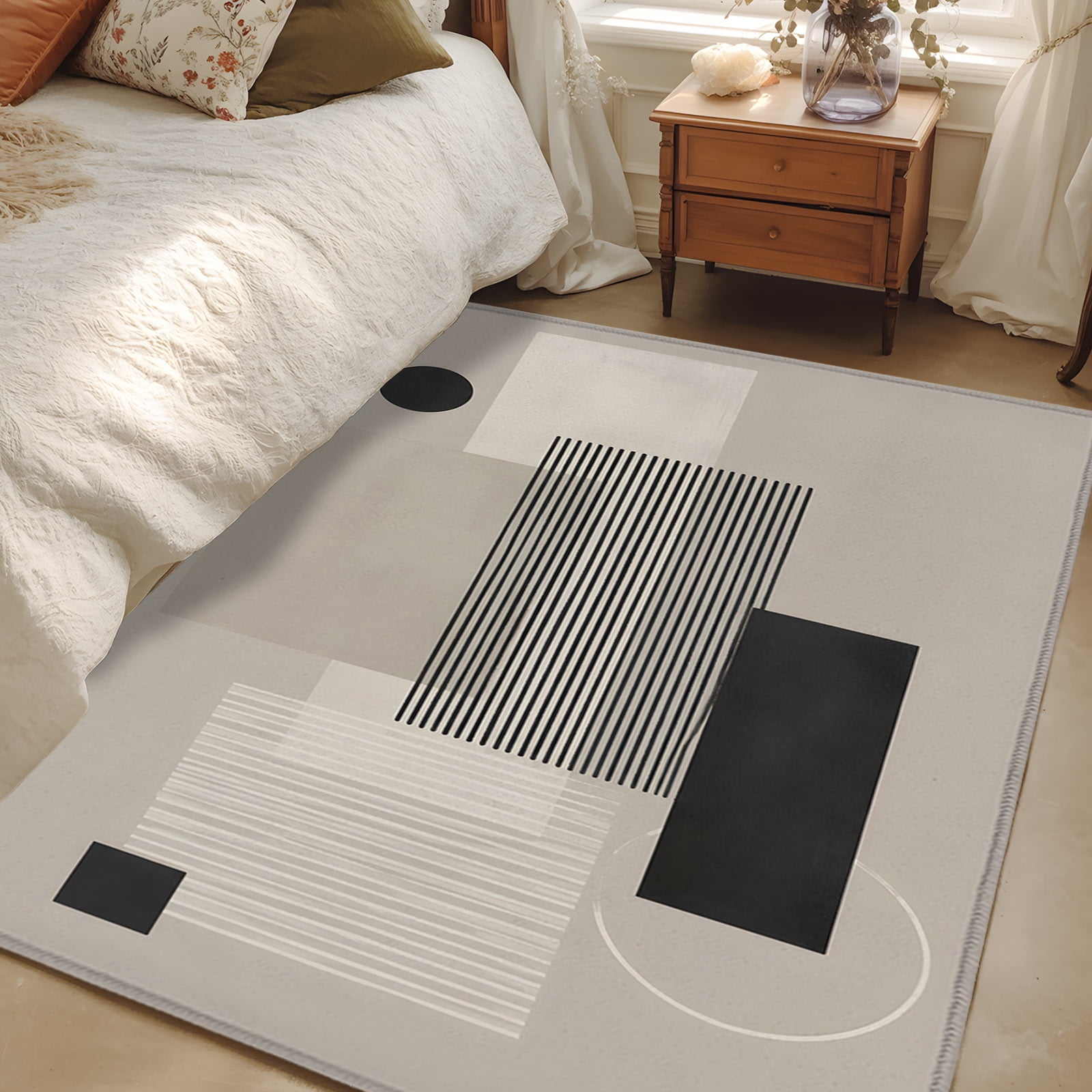 Plain Rectangular Rugs 4x6 Area Rugs, Geometric Lines Non-Skid Rubber Backing Large Rectangle ...