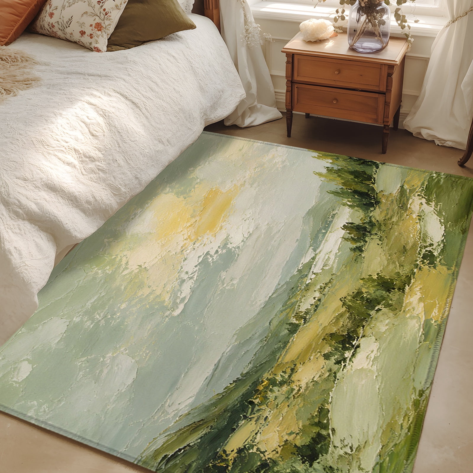 Green Rug Retro 4x6 Area Rugs, Green Country Non-Skid Rubber Backing Large Rectangle ...