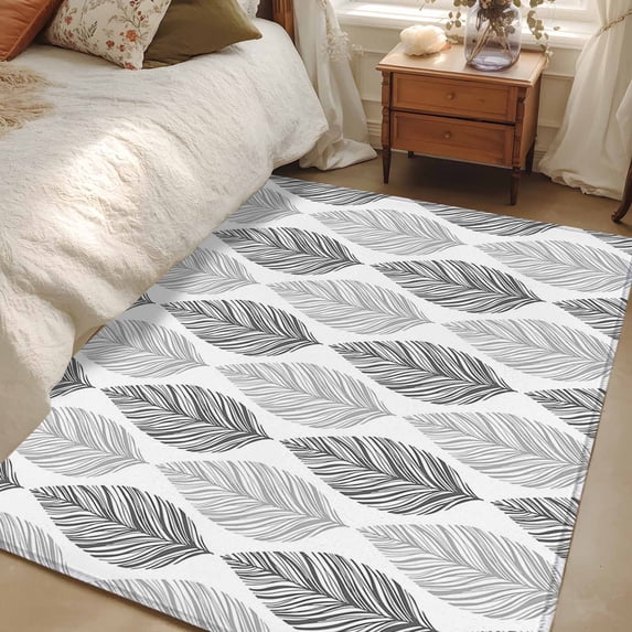 4x6 Area Rugs, Grey Leaves Non-Skid Rubber Backing Large Rectangle Rugs - Living Room Bedroom Home Office, Gray Summer Tropical Plant Aesthetics Indoor Floor Mat Carpets Washable Rug