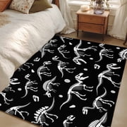 4x6 Area Rugs, Halloween Dinosaur Black Non-Skid Rubber Backing Large Rectangle Rugs - Living Room Bedroom Home Office, Funny Dino Skull Boys Girls Children Indoor Floor Mat Carpets Washable Rug