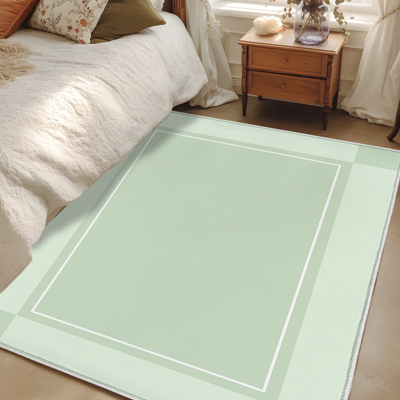 Rectangular Area Grid 4x6 Area Rugs, Light Green Plaid Non-Skid Rubber Backing Large ...