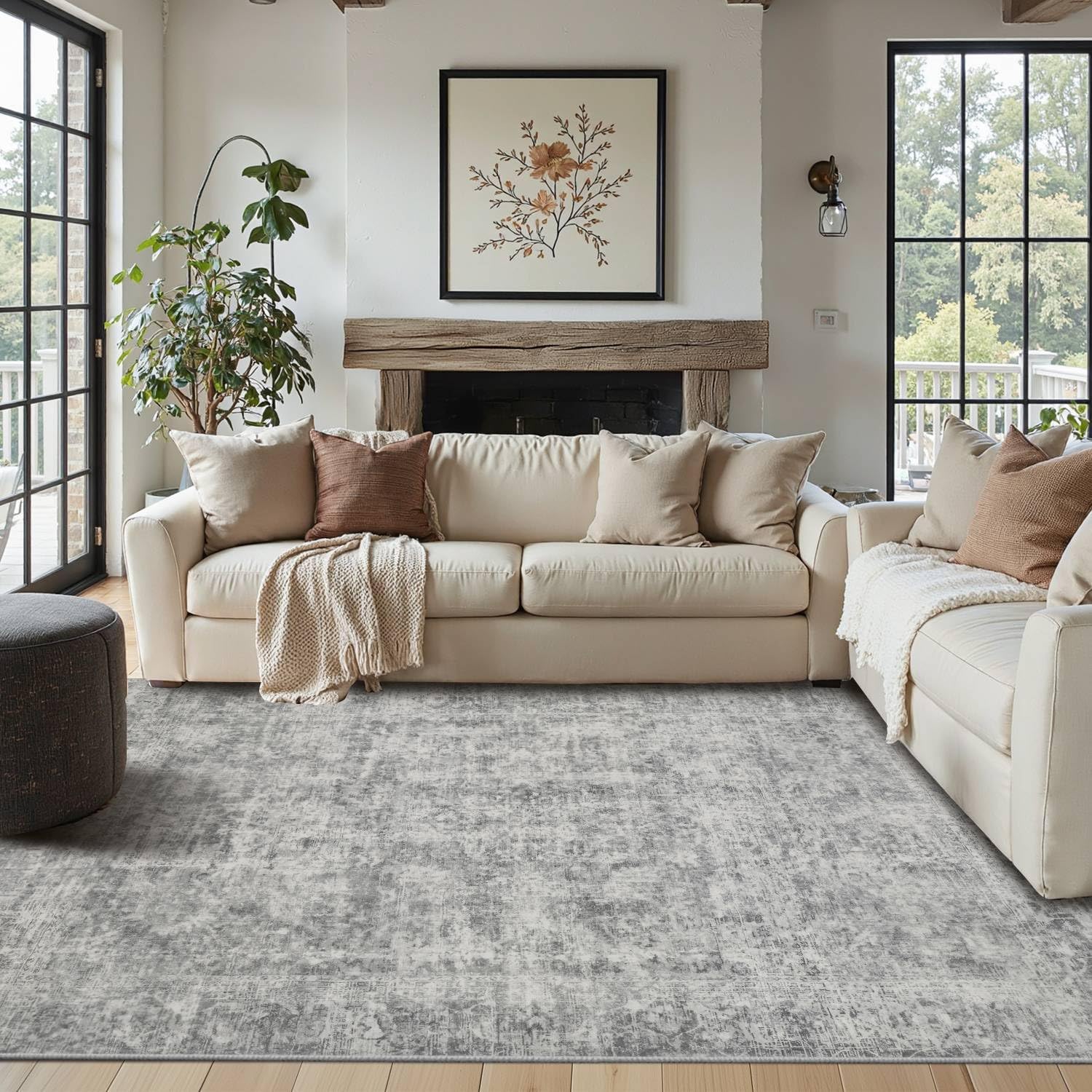 4x6 Area Rugs for Living Room Bedroom, Large Washable Rug, Grey Vintage ...