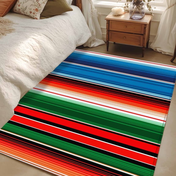 4x6 Area Rugs, Mexican Serape Non-Skid Rubber Backing Large Rectangle Rugs - Living Room Bedroom Home Office, Colorful Stripes Vertical Lines Abstract Indoor Floor Mat Carpets Washable Rug
