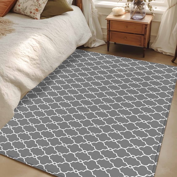 4x6 Area Rugs, Modern Geometric Grey Non-Skid Rubber Backing Large Rectangle Rugs - Living Room Bedroom Home Office, Abstract Classic Moroccan Minimalist Indoor Floor Mat Carpets Washable Rug