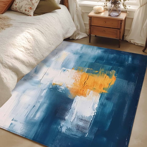 4x6 Area Rugs, Navy Blue Yellow Non-Skid Rubber Backing Large Rectangle ...