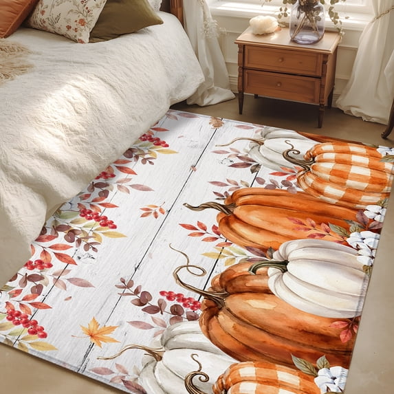 Large Area 4x6 Area Rugs, Orange White Pumpkins Non-Skid Rubber Backing Large ...