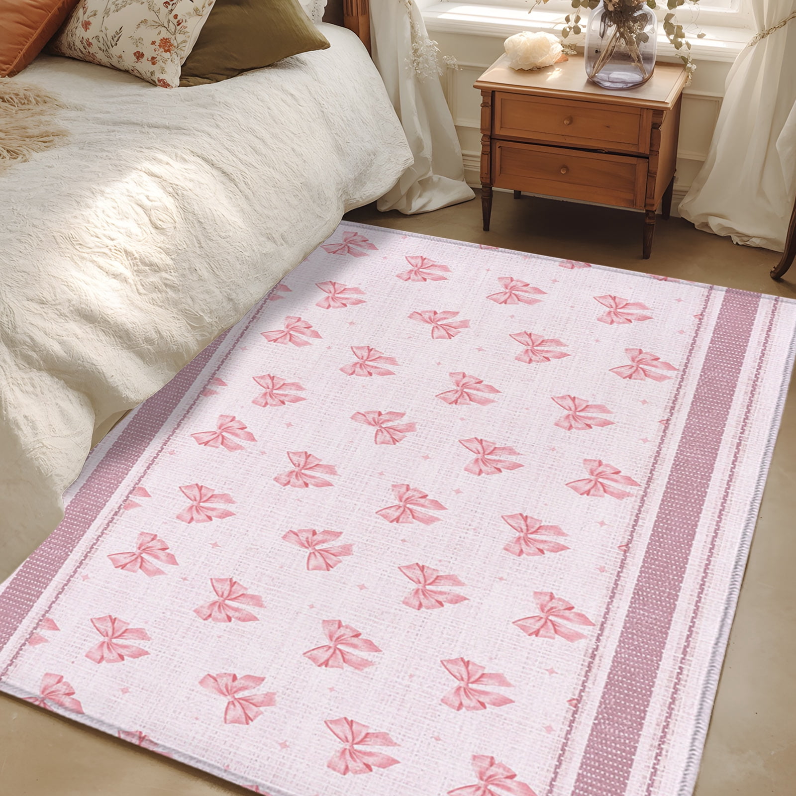 4x6 Area Rugs, Pink Bow Non-Skid Rubber Backing Large Rectangle Rugs ...