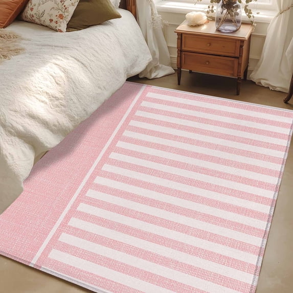 Pink Rug Room 4x6 Area Rugs, Pink Striped Non-Skid Rubber Backing Large Rectangle ...