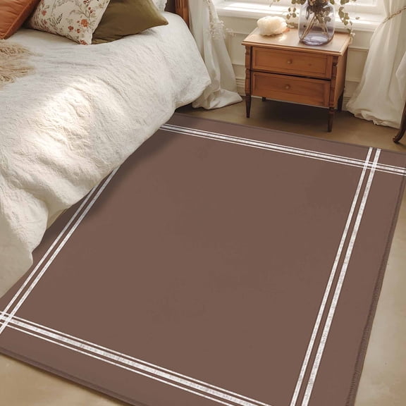 4x6 Area Rugs, Pure Brown Non-Skid Rubber Backing Large Rectangle Rugs - Living Room Bedroom Home Office, Simple Solid Color Indoor Floor Mat Carpets Washable Rug