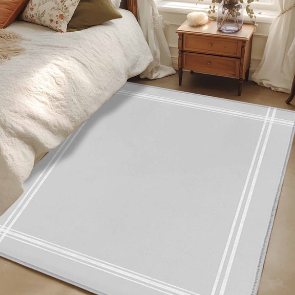 4x6 Area Rugs, Pure Light Grey Non-Skid Rubber Backing Large Rectangle Rugs - Living Room Bedroom Home Office, Simple Solid Color Indoor Floor Mat Carpets Washable Rug