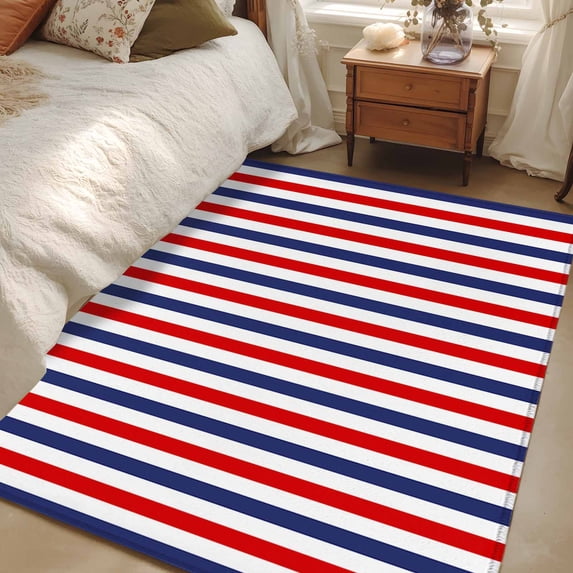 4x6 Area Rugs, Red Blue White Striped Non-Skid Rubber Backing Large Rectangle Rugs - Living Room Bedroom Home Office, Modern Simple Stripes Indoor Floor Mat Carpets Washable Rug
