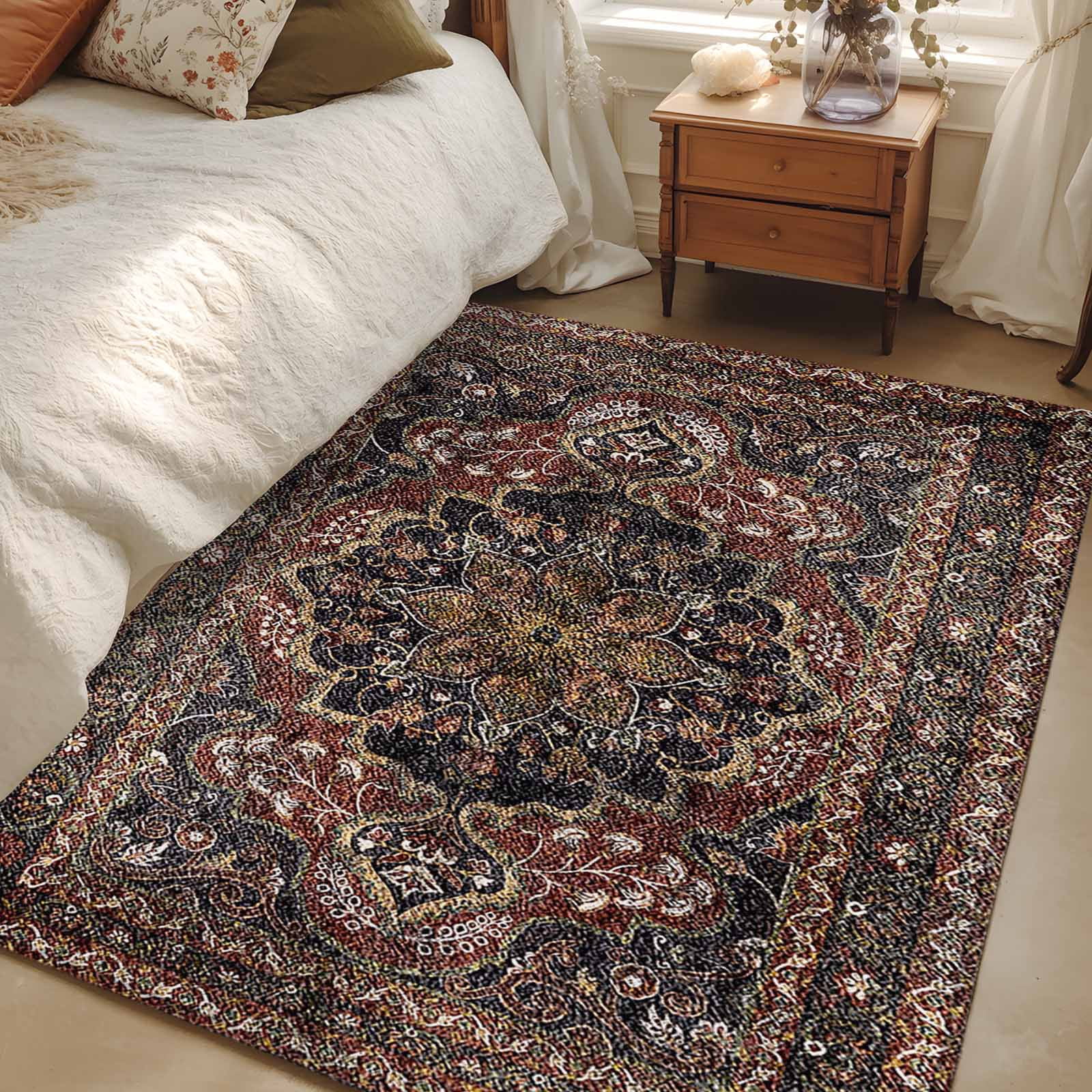 Aethics Rugs 4x6 Area Rugs, Retro Boho Non-Skid Rubber Backing Large Rectangle Rugs ...