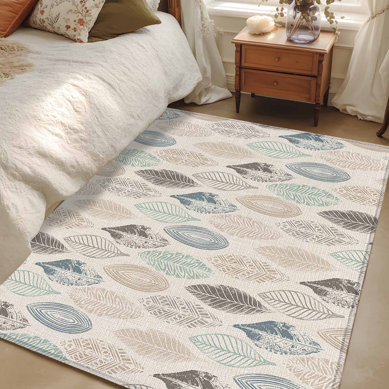 Aethics Rugs 4x6 Area Rugs, Teal Beige Tropical Leaves Non-Skid Rubber Backing Large ...