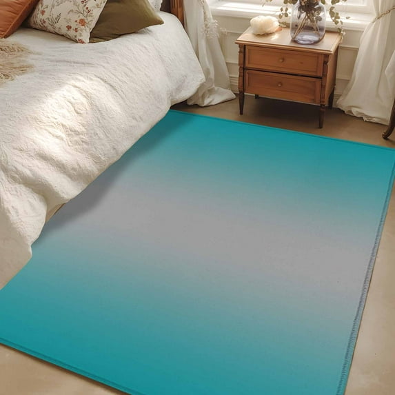 4x6 Area Rugs, Teal Grey Ombre Non-Skid Rubber Backing Large Rectangle Rugs - Living Room Bedroom Home Office, Gradient Contemporary Abstract Art Indoor Floor Mat Carpets Washable Rug