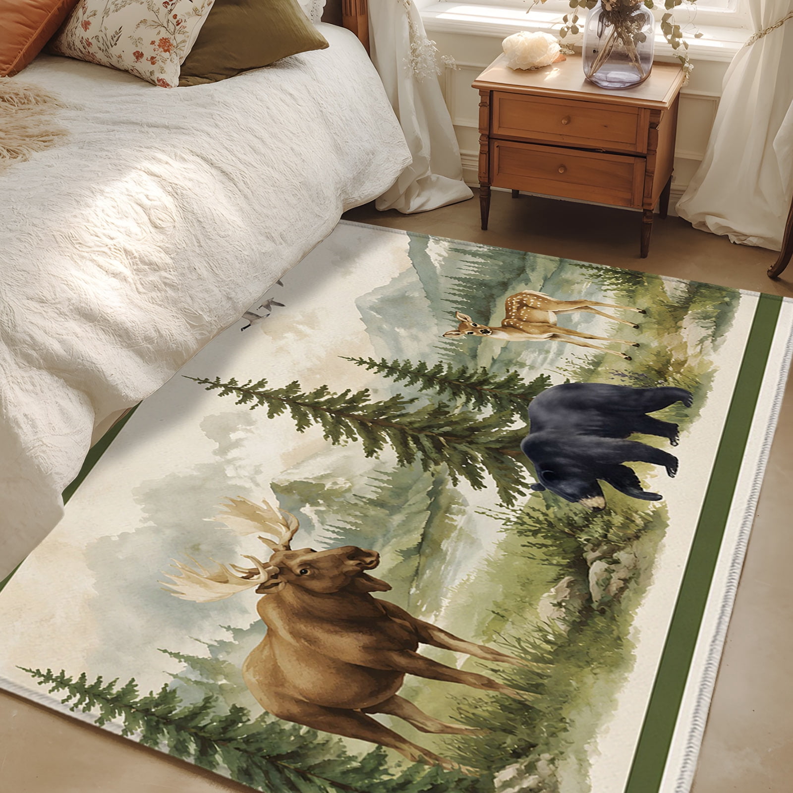 4x6 Area Rugs, Vintage Elk Mountain Non-Skid Rubber Backing Large ...