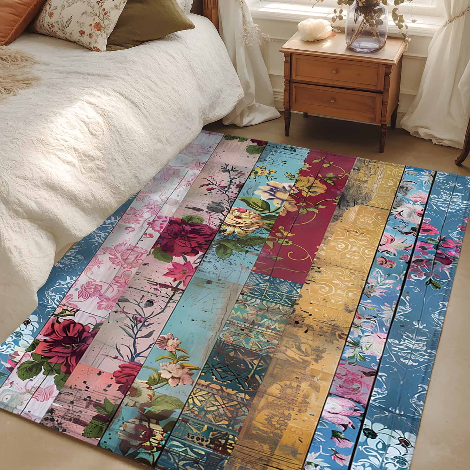 4x6 Rectangular Rug For Bedroom 4x6 Area Rugs, Vintage Floral Non-Skid Rubber Backing Large Rectangle ...