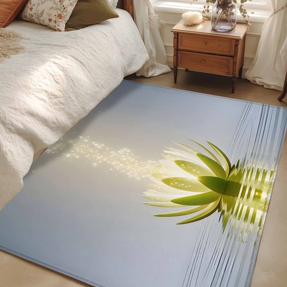 4x6 Area Rugs, Zen Meditation Lotus Floral Non-Skid Rubber Backing Large Rectangle Rugs - Living Room Bedroom Home Office, Green Floral Modern Art Indoor Floor Mat Carpets Washable Rug